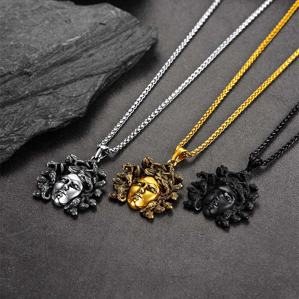 FaithHeart Medusa Necklace Stainless Steel Vintage Gothic Necklace Medusa Athena Jewelry FaithHeart