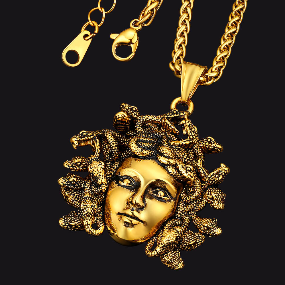 FaithHeart Medusa Necklace Stainless Steel Vintage Gothic Necklace Medusa Athena Jewelry FaithHeart