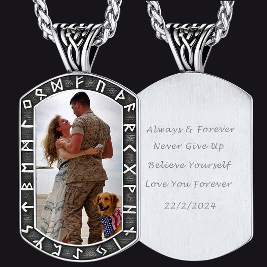 Personalized Picture Engraved Dog Tag Necklace with Runes FaithHeartimg