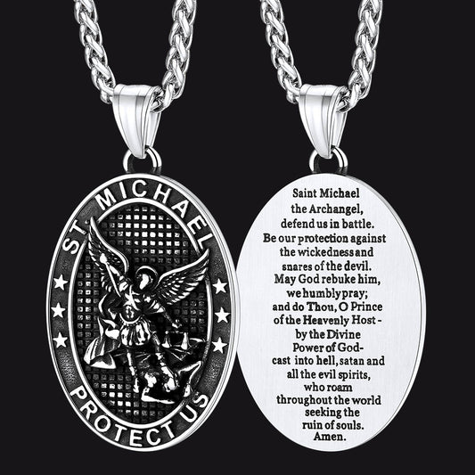 FaithHeart Saint Michael Oval Necklace Stainless Steel Religious Protector Pendant Archangel Jewelry FaithHeart Jewelry