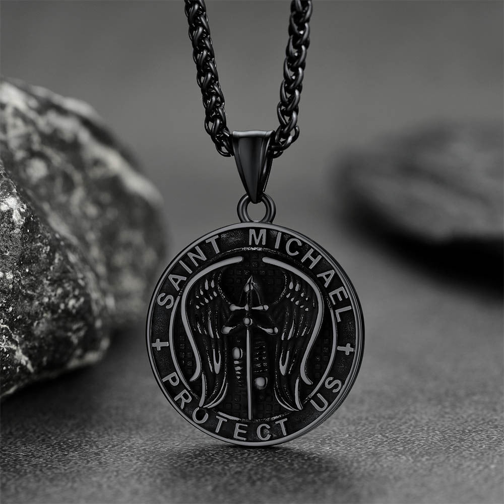 FaithHeart Saint Michael Wings Necklace Stainless Steel Religious Protector Archangel Jewelry FaithHeart
