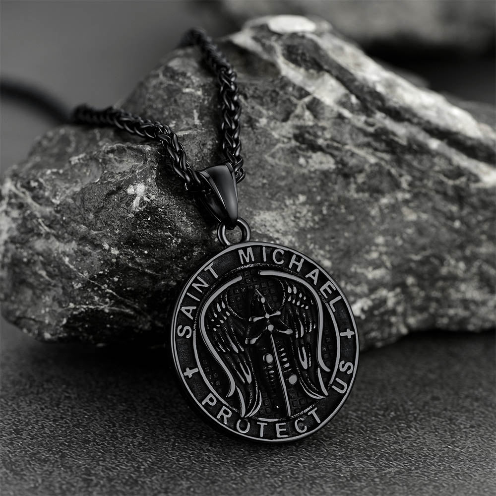 FaithHeart Saint Michael Wings Necklace Stainless Steel Religious Protector Archangel Jewelry FaithHeart