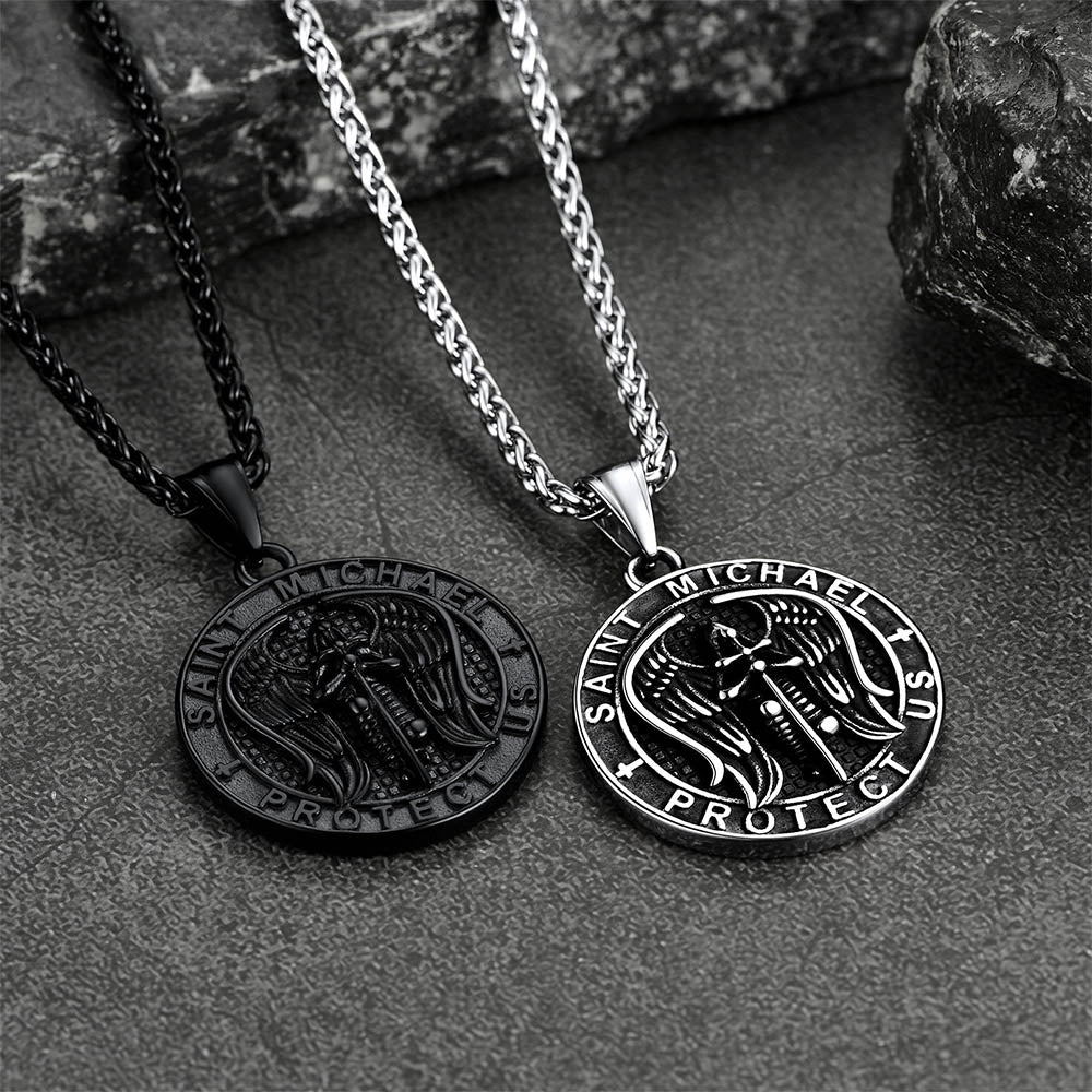 FaithHeart Saint Michael Wings Necklace Stainless Steel Religious Protector Archangel Jewelry FaithHeart