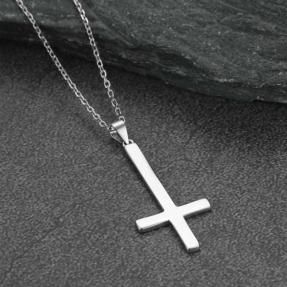 FaithHeart Sterling Silver Inverted Cross Necklace for Men FaithHeart