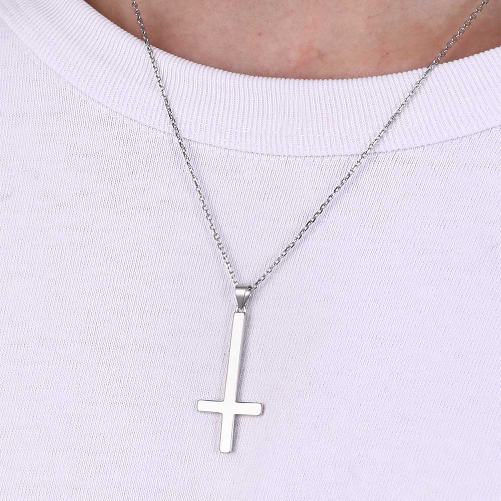 FaithHeart Sterling Silver Inverted Cross Necklace for Men FaithHeart