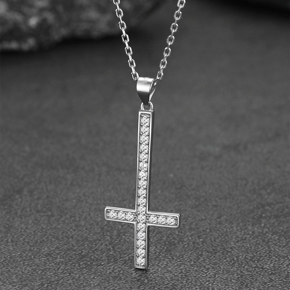 FaithHeart Sterling Silver Inverted Cross Necklace for Men FaithHeart