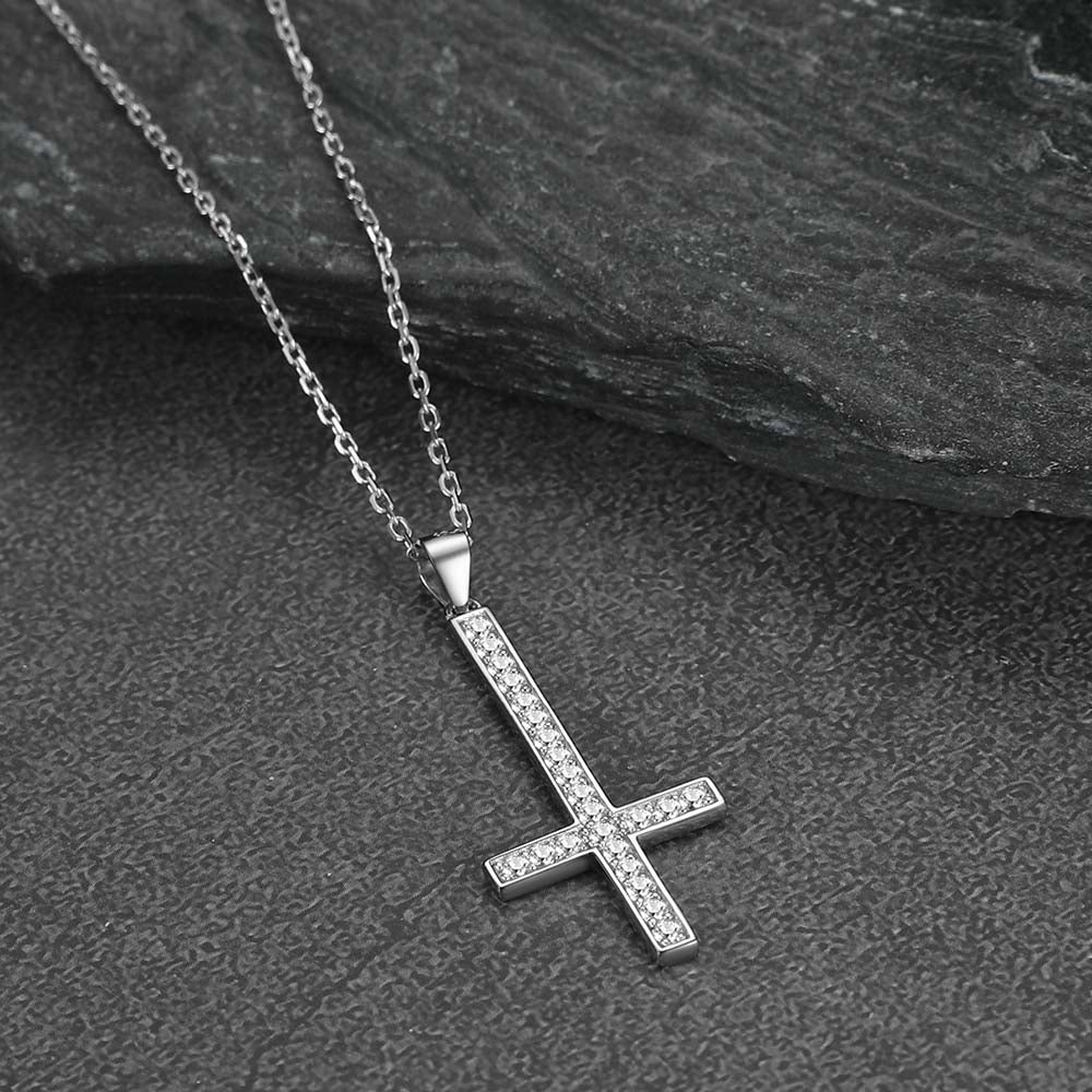 FaithHeart Sterling Silver Inverted Cross Necklace for Men FaithHeart