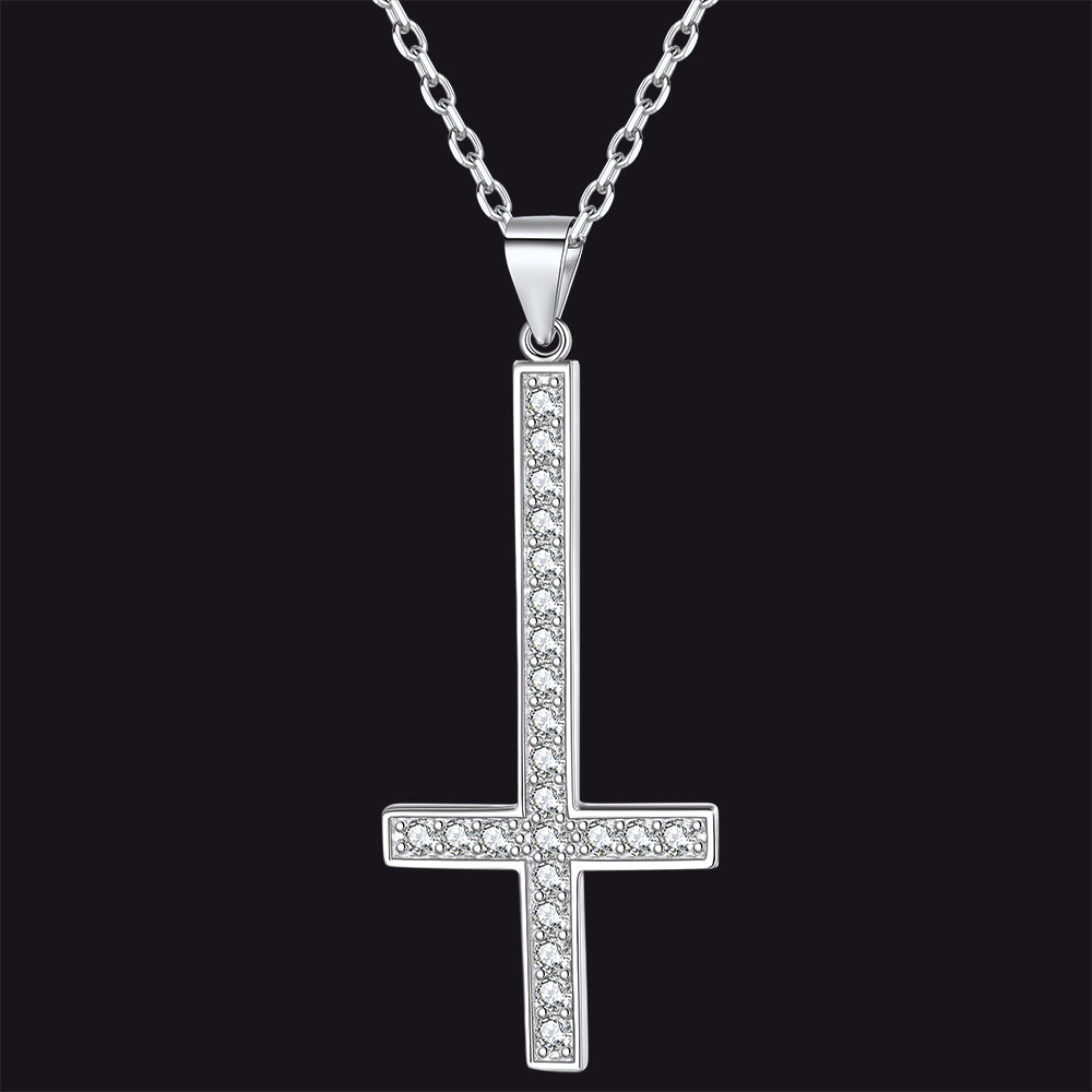 FaithHeart Sterling Silver Inverted Cross Necklace for Men FaithHeart