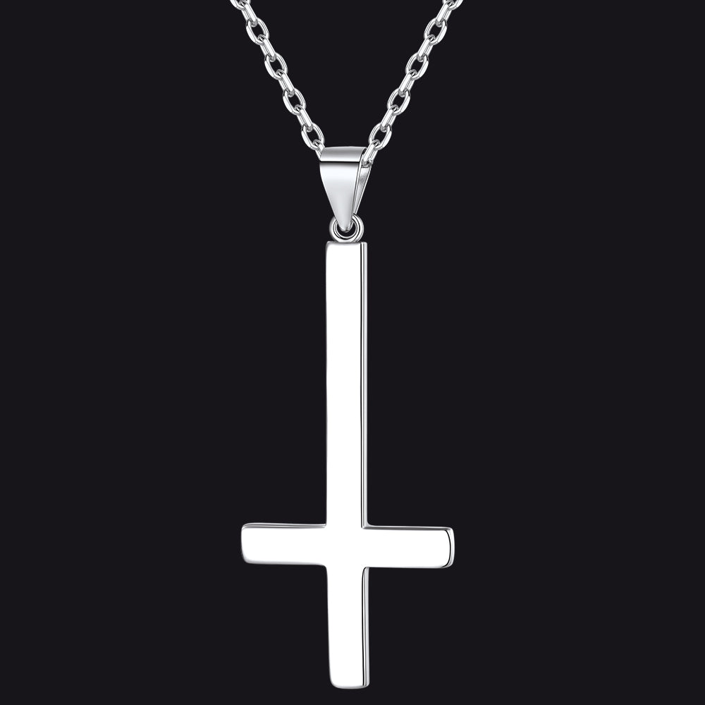 FaithHeart Sterling Silver Inverted Cross Necklace for Men FaithHeart