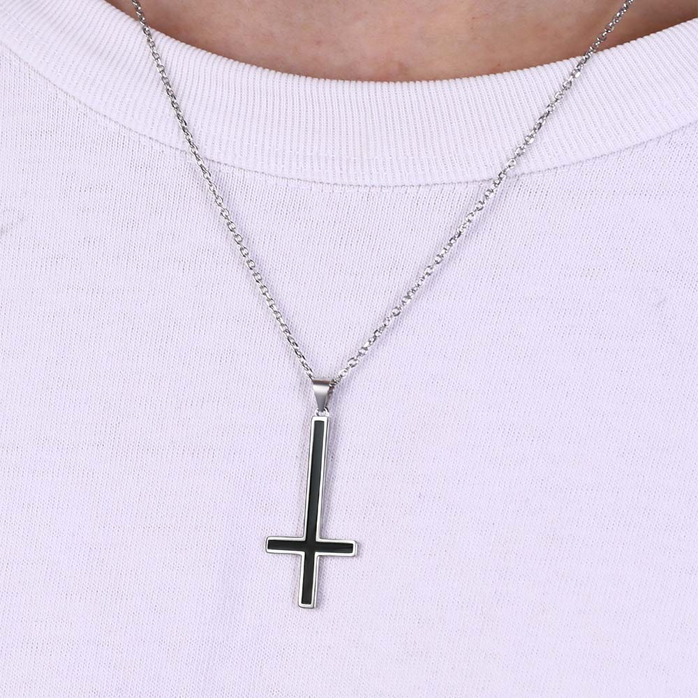 FaithHeart Sterling Silver Inverted Cross Necklace for Men FaithHeart