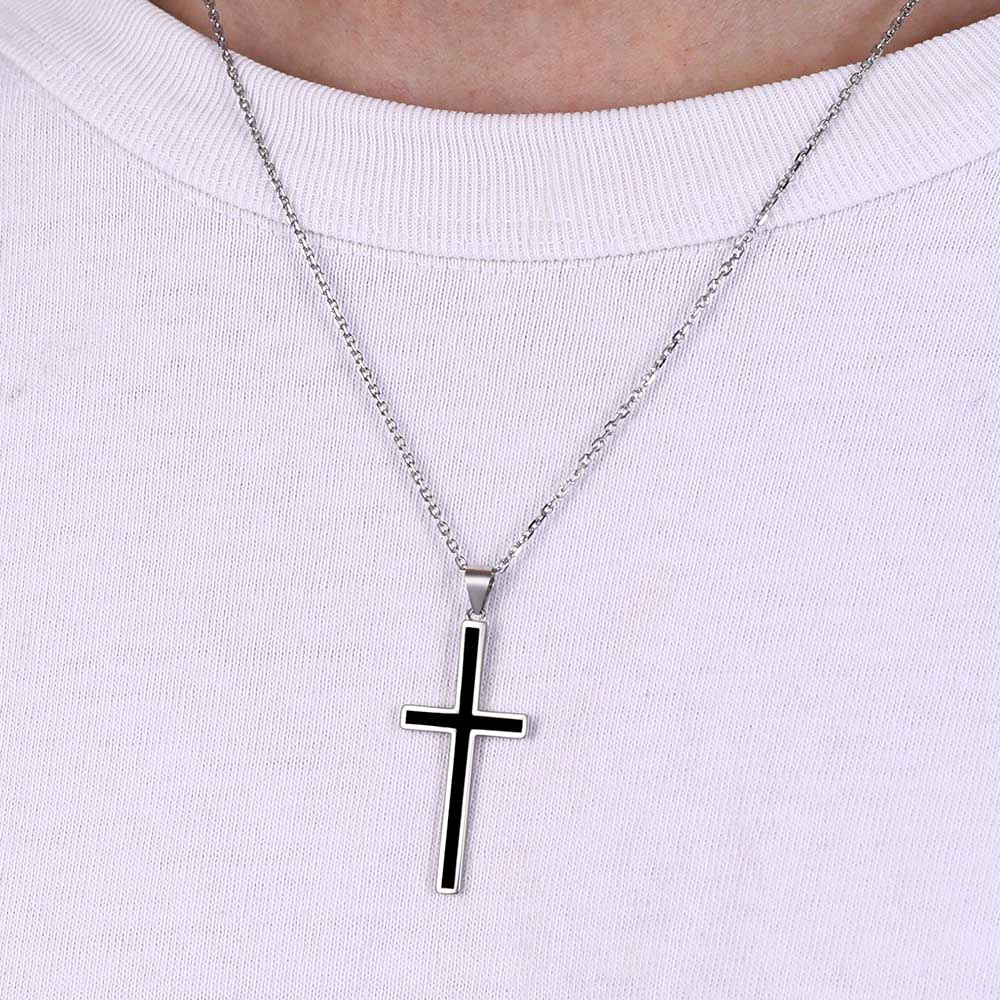 FaithHeart Cross Black Enamel Necklace Sterling Silver Pendant Necklaces FaithHeart