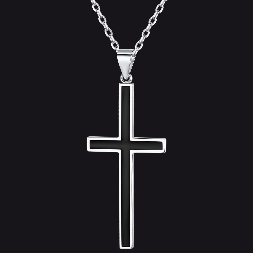 FaithHeart Cross Black Enamel Necklace Sterling Silver Pendant Necklaces FaithHeart