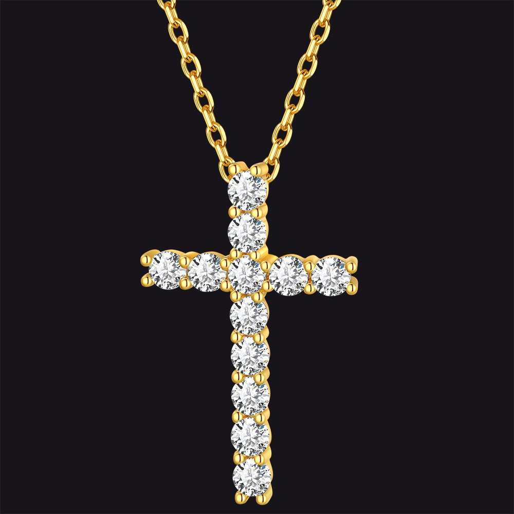 FaithHeart Cross Zirconia Necklace Sterling Silver Crucifix Pendant Necklace FaithHeart
