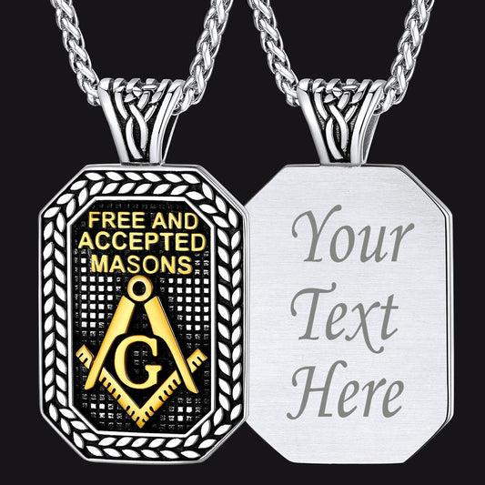 FaithHeart Freemason Symbol Masonic Dog Tag Pendant Necklace Stainless Steel Chain FaithHeart