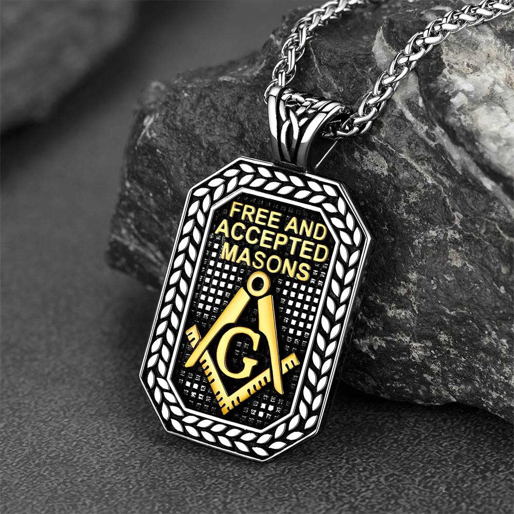 FaithHeart Freemason Symbol Masonic Dog Tag Pendant Necklace Stainless Steel Chain FaithHeart