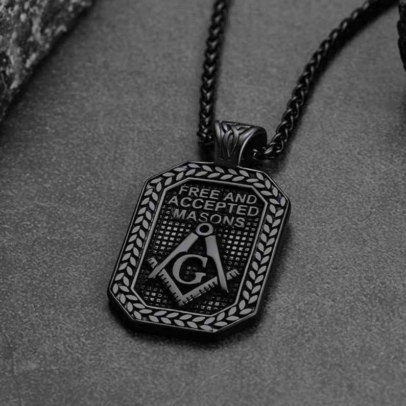 FaithHeart Freemason Symbol Masonic Dog Tag Pendant Necklace Stainless Steel Chain FaithHeart