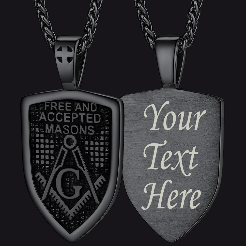 FaithHeart Freemason Symbol Masonic Shield Pendant Necklace Stainless Steel Chain FaithHeart