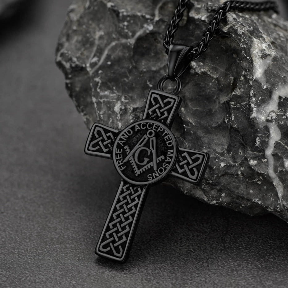 FaithHeart Masonic Symbol Cross Pendant Necklace Stainless Steel Vintage Mason Necklace FaithHeart
