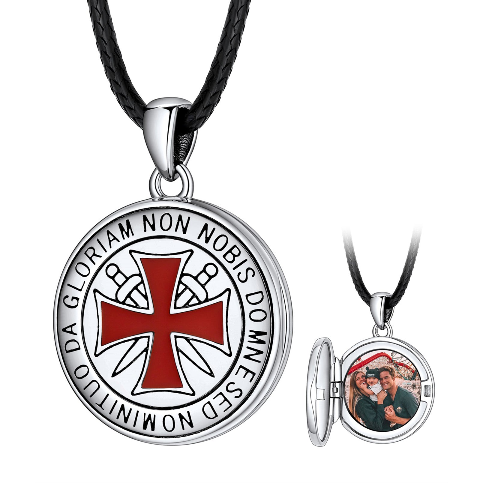 Knights Templar Cross Photo Locket Necklace. Religious pendant with a hidden photo.