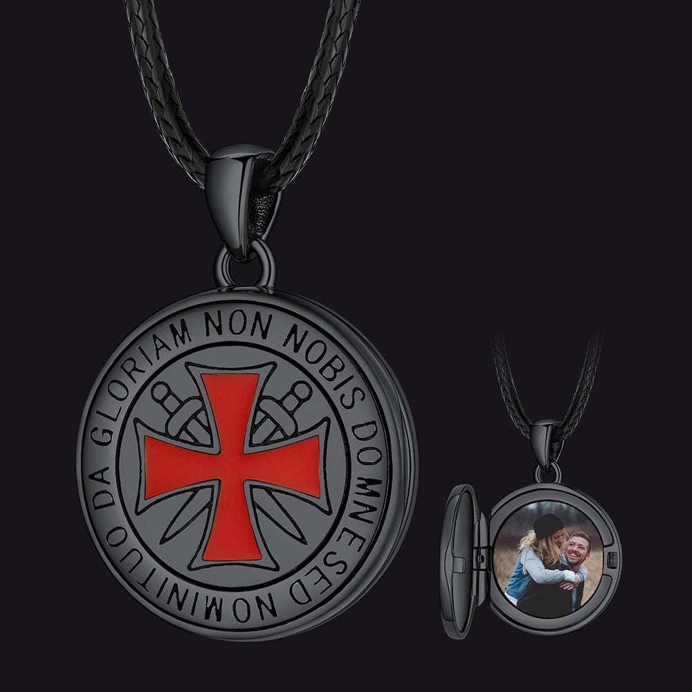 FaithHeart Knights Templar Cross Locket Necklace with Picture Inside FaithHeart