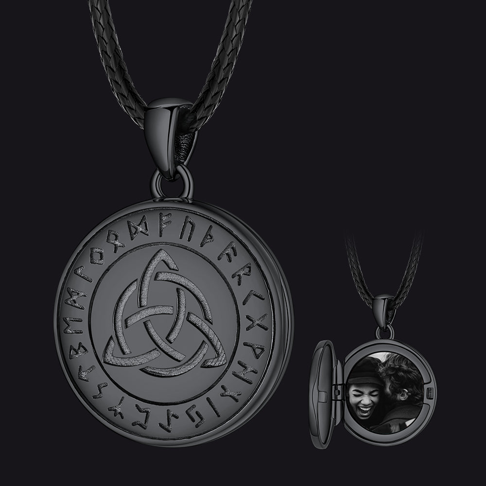FaithHeart Viking Celtic Trinity Knot Picture Locket Necklace With Runes FaithHeart