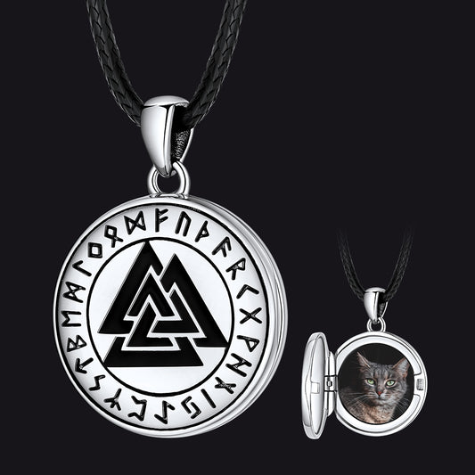 FaithHeart Viking Valknut Picture Locket Necklace With Runes FaithHeartimg