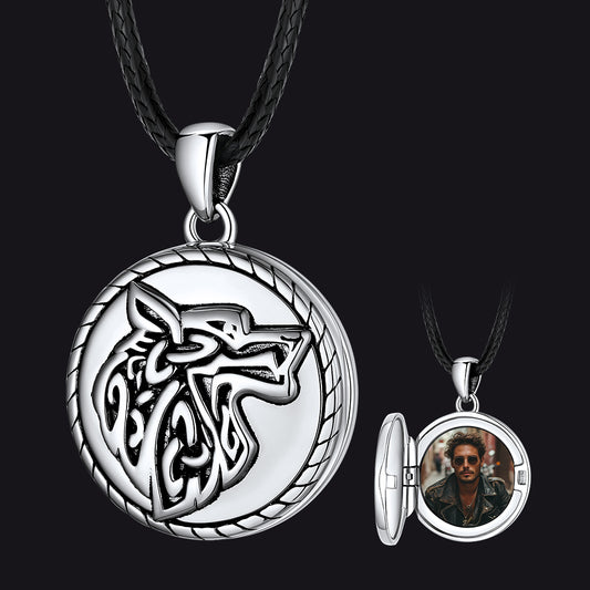 FaithHeart Viking Wolf Photo Locket Necklace in Sterling Silver FaithHeart