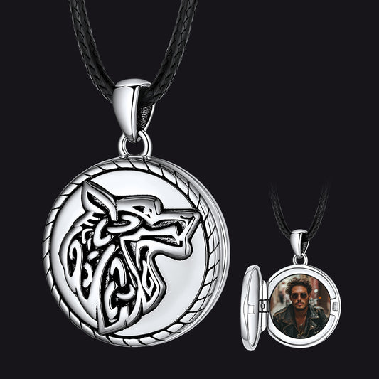 FaithHeart Viking Wolf Photo Locket Necklace in Sterling Silver FaithHeartimg