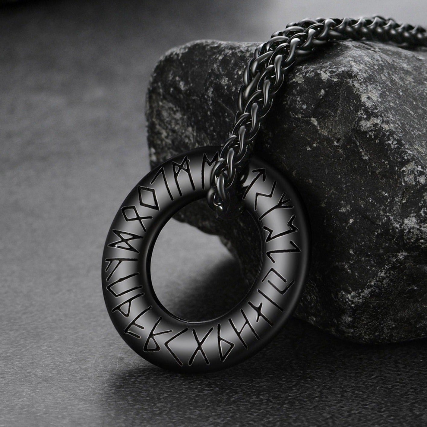 FaithHeart Viking Circle Rune Pendant Necklace With Wax Chain for Men FaithHeart