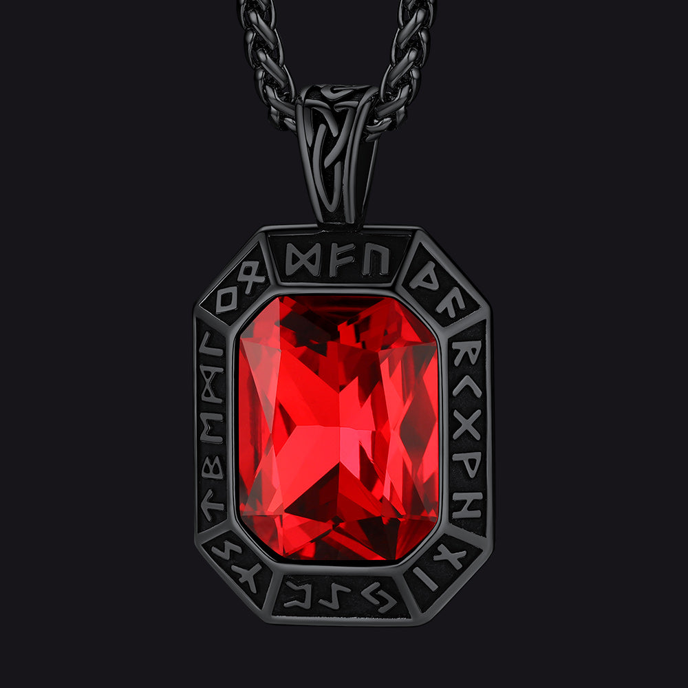 Engraved Crystal Dog Tag Necklace with Viking Runes For Men