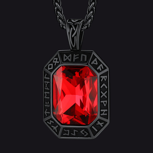 Engraved Crystal Dog Tag Necklace with Viking Runes For Menimg