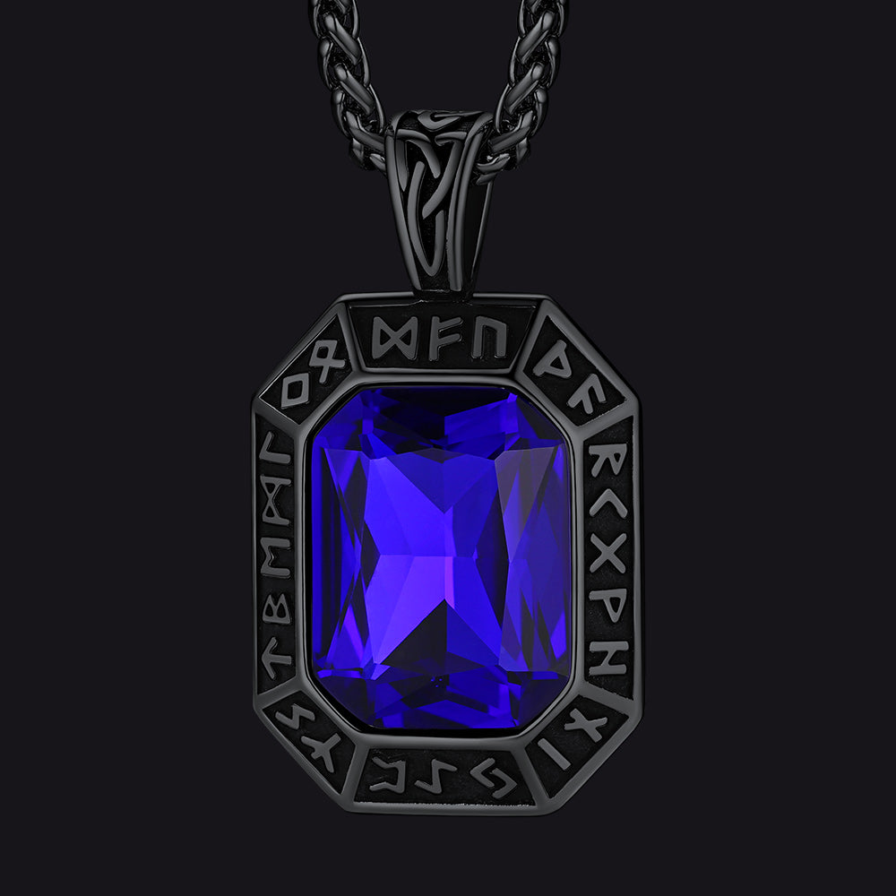 Engraved Crystal Dog Tag Necklace with Viking Runes For Men