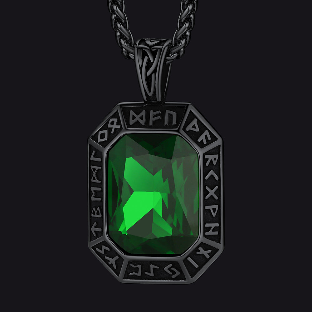 Engraved Crystal Dog Tag Necklace with Viking Runes For Men