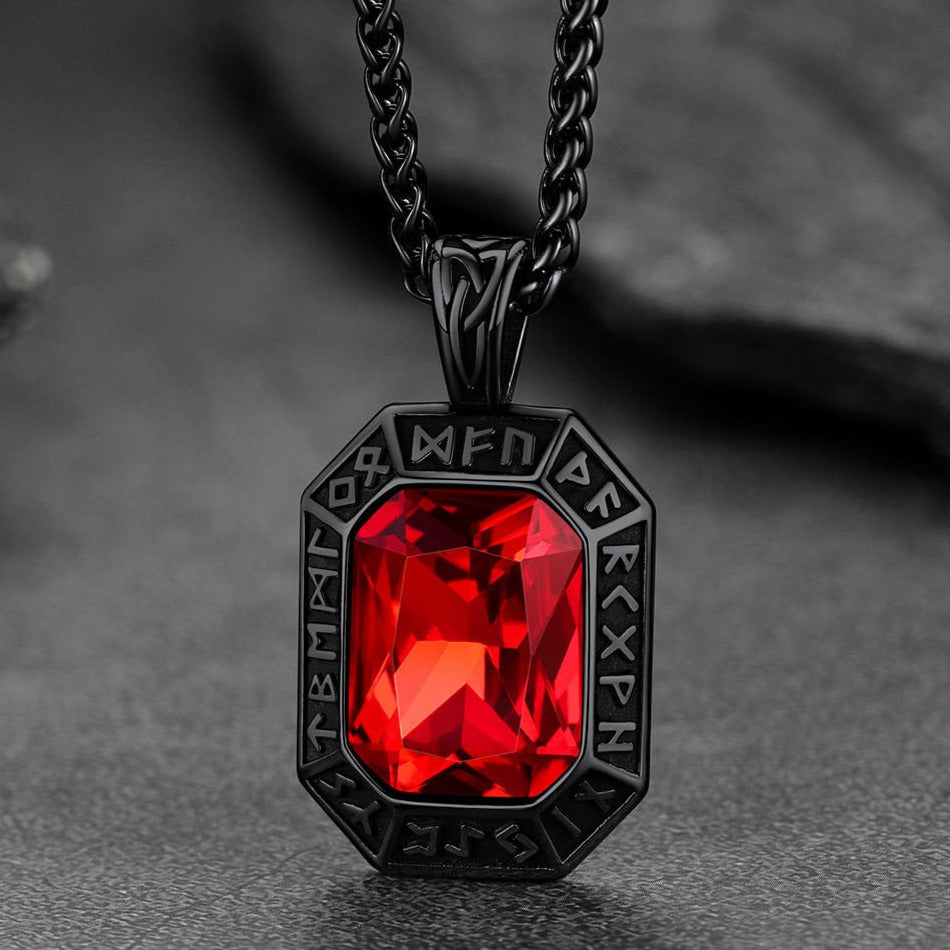 Engraved Gemstone Dog Tag Necklace with Viking Runes For Men FaithHeart