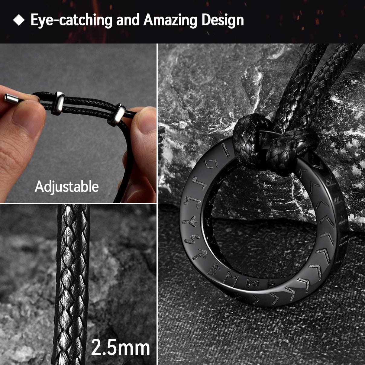 Advertisement for a Timeless Mobius Strip Necklace with product features and close-up images.