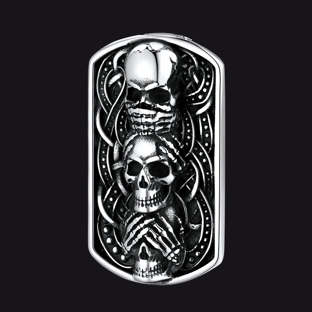 No Evil Skulls Dog Tag Pendant FaithHeart Jewelry