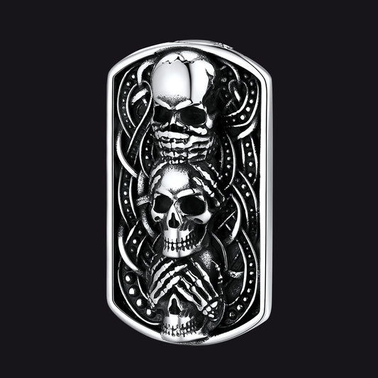 No Evil Skulls Dog Tag Pendant FaithHeart Jewelryimg