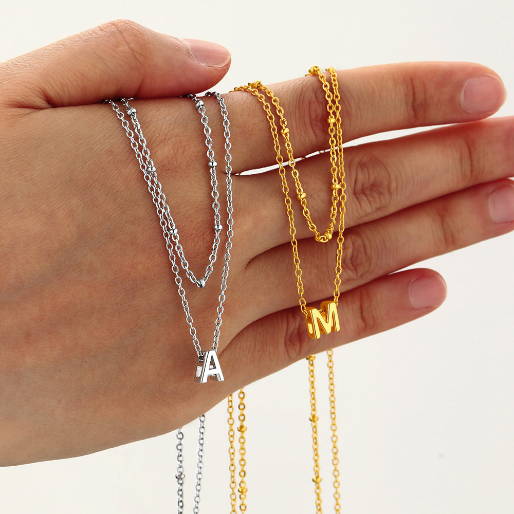 Initial Letter A¨CZ Layered Initial Necklaces for Women in Gold/Silver