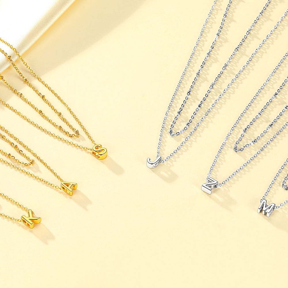 Initial Letter A¨CZ Layered Initial Necklaces for Women in Gold/Silver