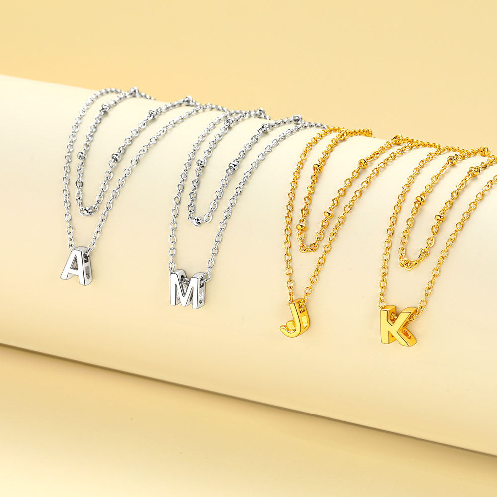 Initial Letter A¨CZ Layered Initial Necklaces for Women in Gold/Silver