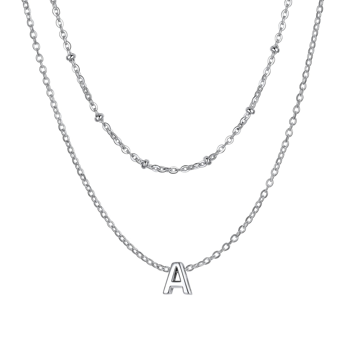 Silver initial necklace A ¨C layered silver A charm necklace for women