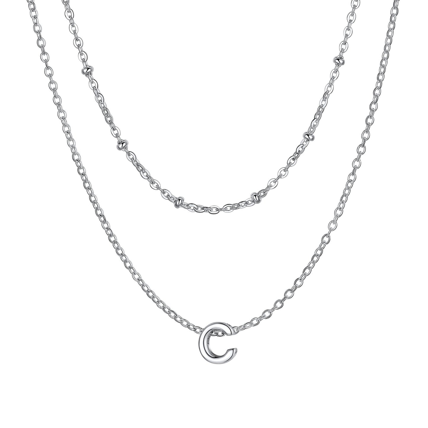 Silver initial necklace C ¨C silver layered necklace with C initial charm