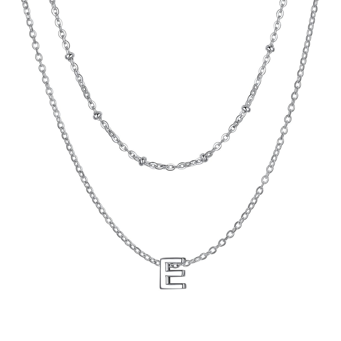 Silver initial necklace E ¨C dainty letter E necklace in silver tone