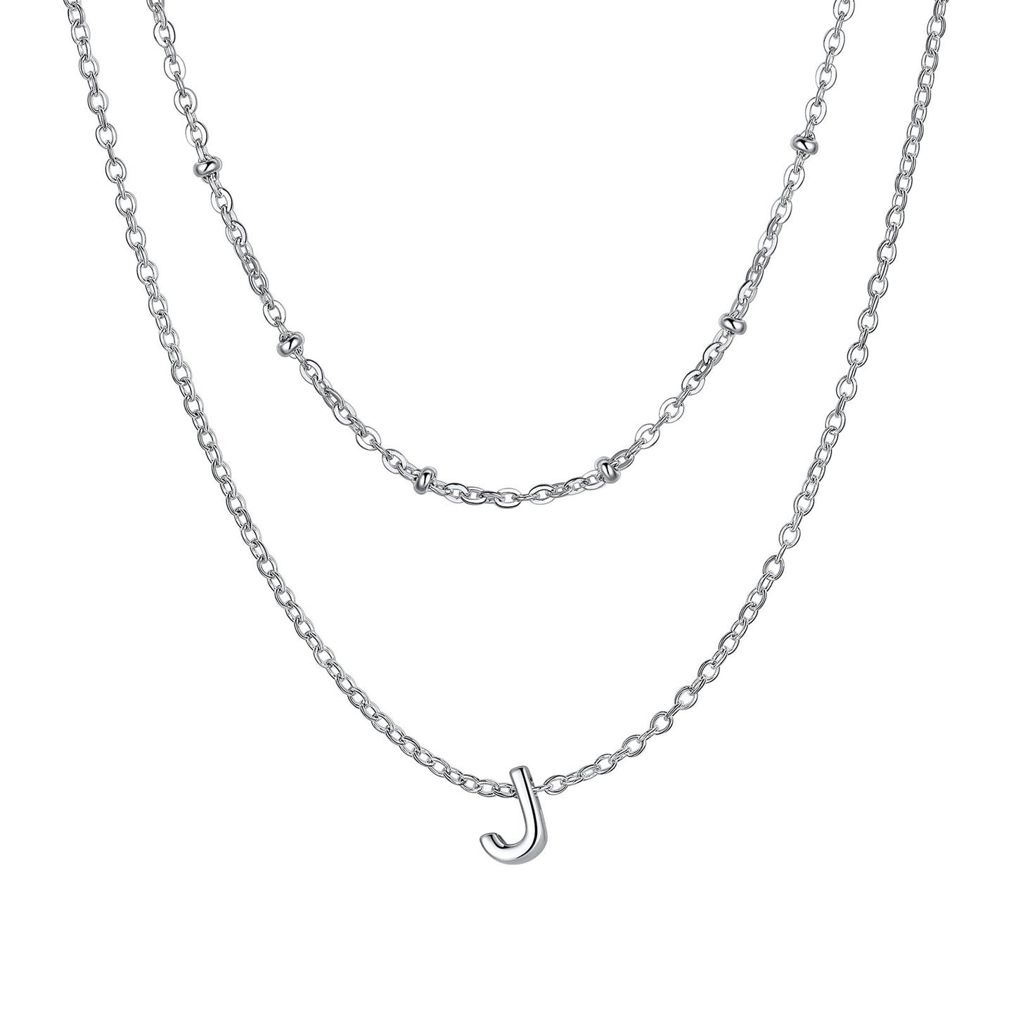 Silver initial necklace J ¨C silver J charm necklace with stacked chains