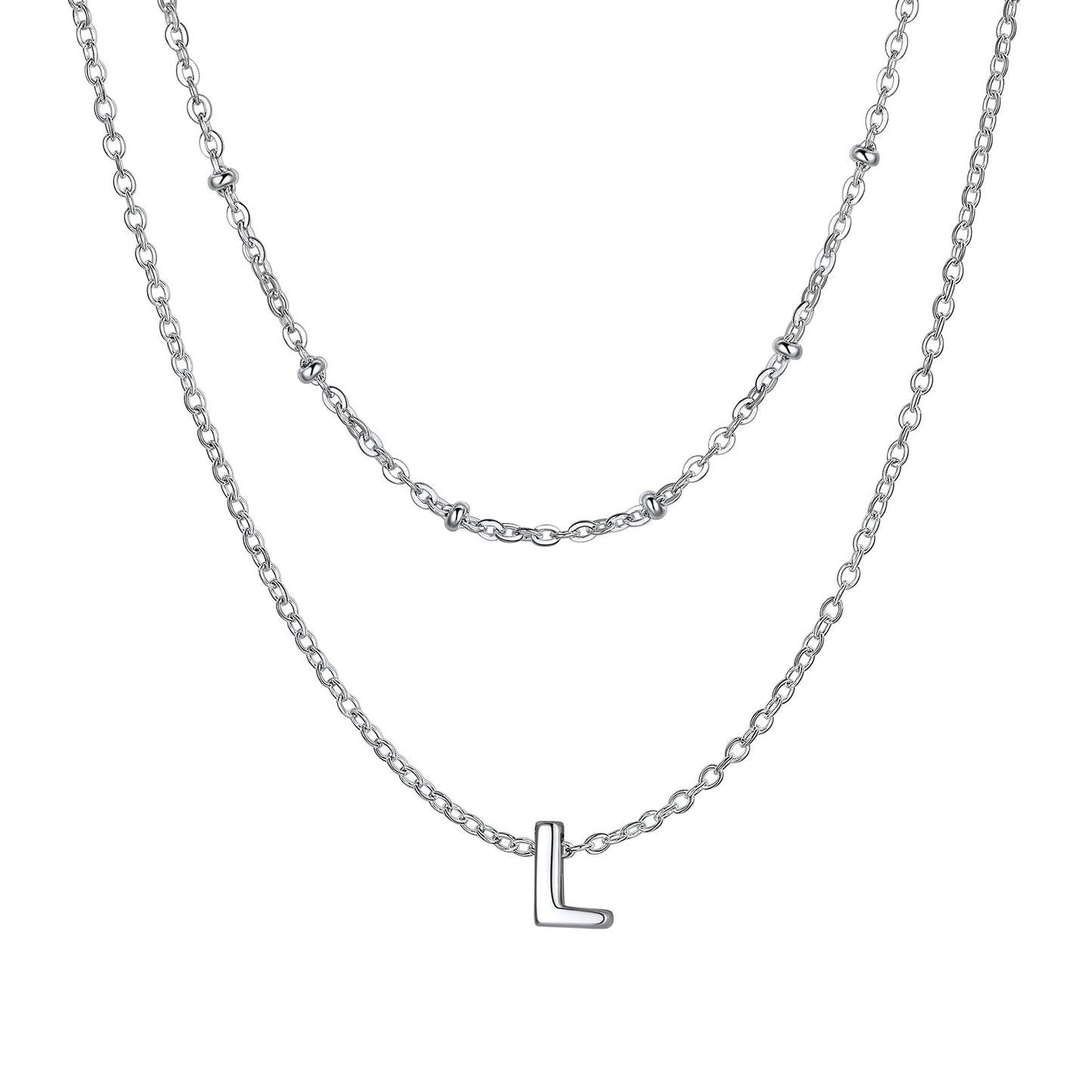 Silver initial necklace L ¨C L charm necklace in silver double-chain style