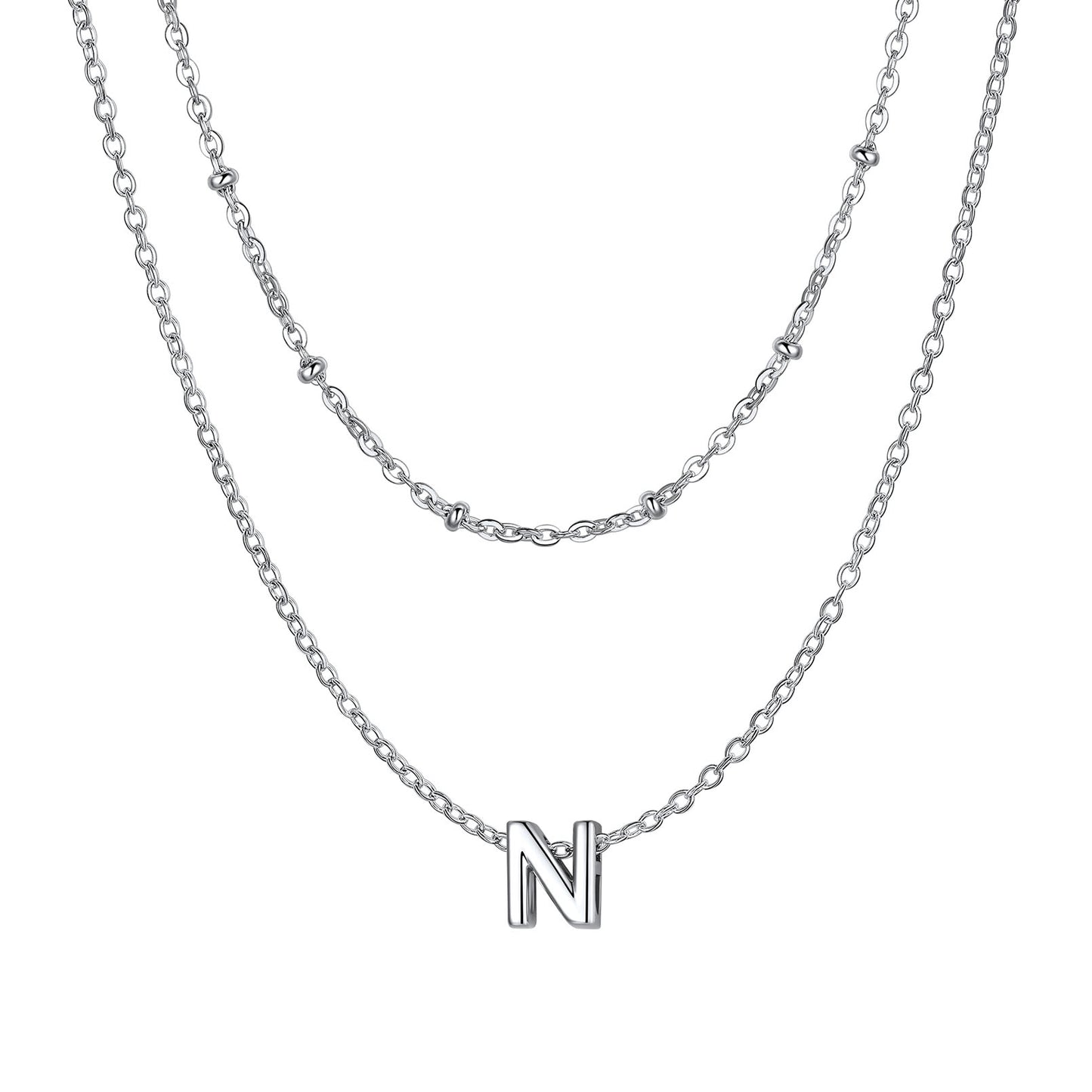 Silver initial necklace N ¨C silver layered necklace with N charm