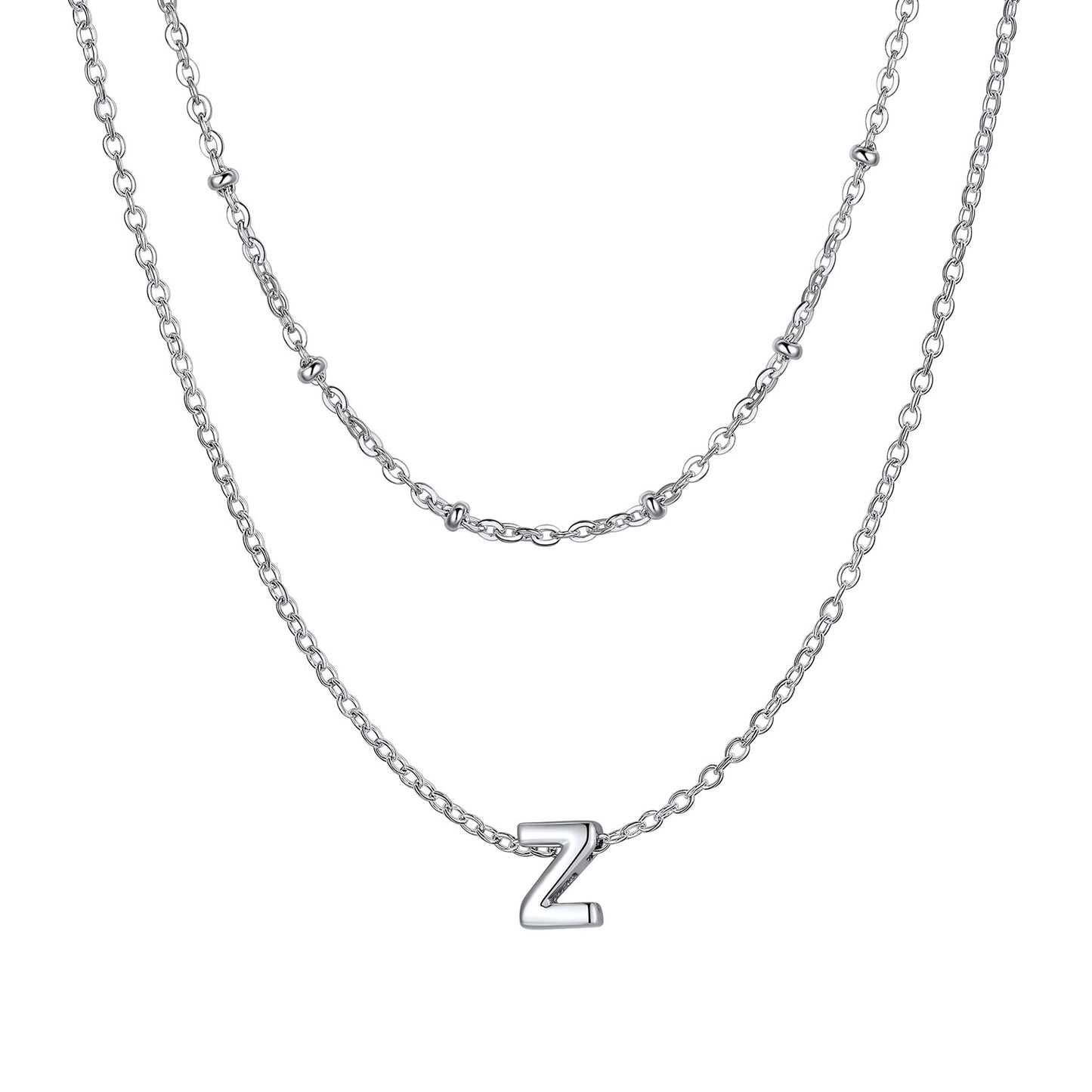 Silver initial necklace Z ¨C silver Z charm necklace in dual-chain design