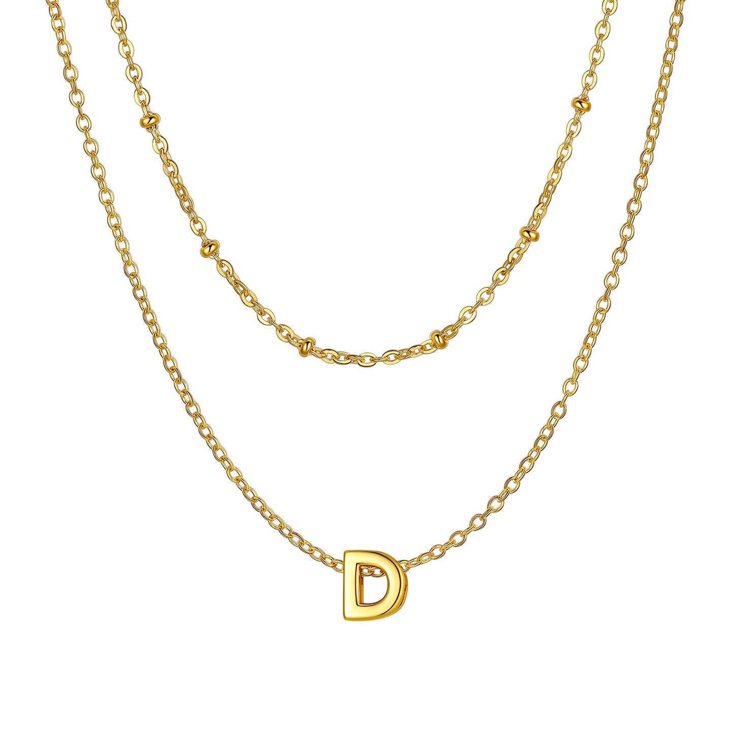 Gold initial necklace D ¨C minimalist D layered necklace in gold tone