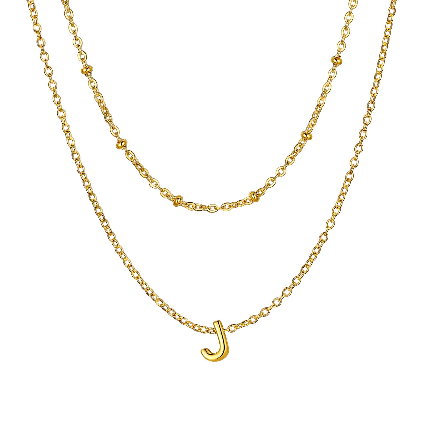 Gold initial necklace J ¨C gold-plated J charm double necklace for women