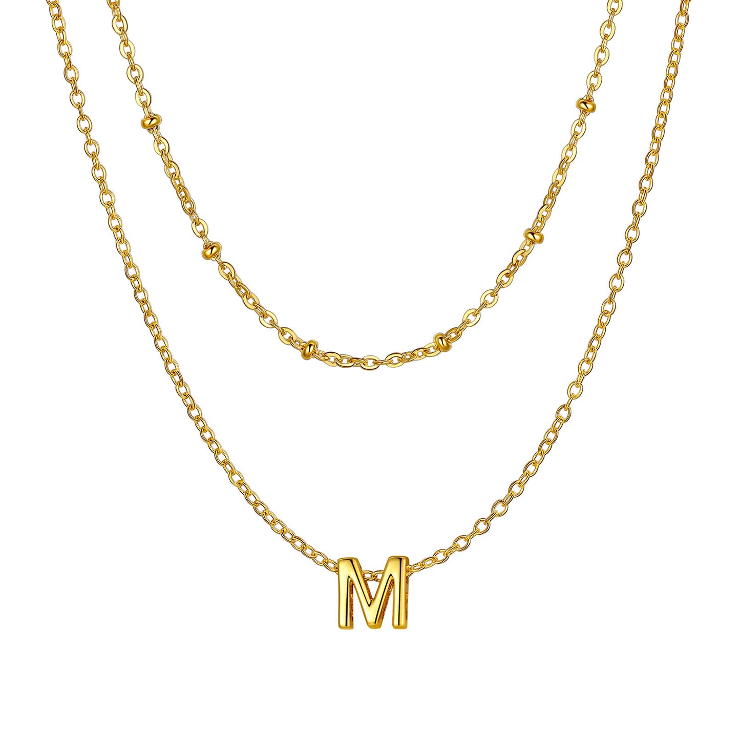 Gold initial necklace M ¨C monogram M necklace in gold layered style